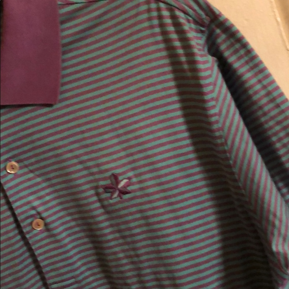 Peter Millar Striped Purple/Aqua Polo Shirt Men’s Medium - Picture 3 of 7